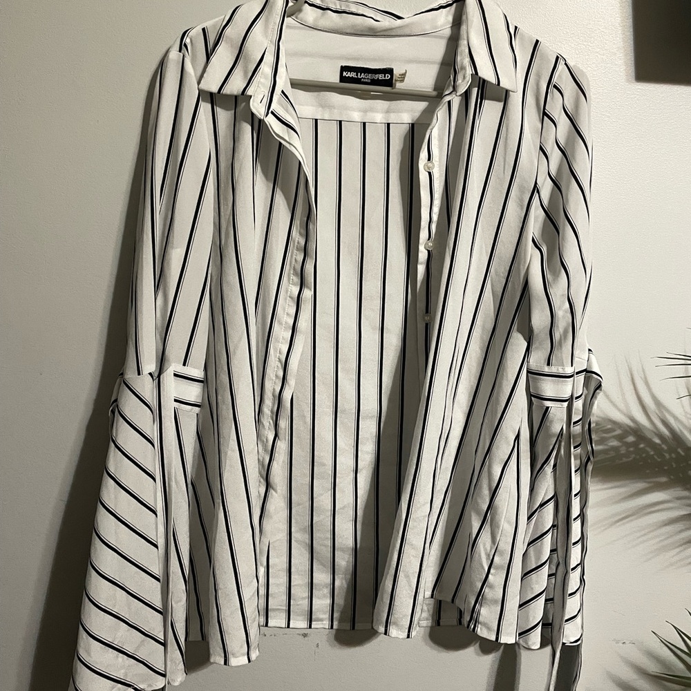 Karl Lagerfeld Black and White Striped Women's Top